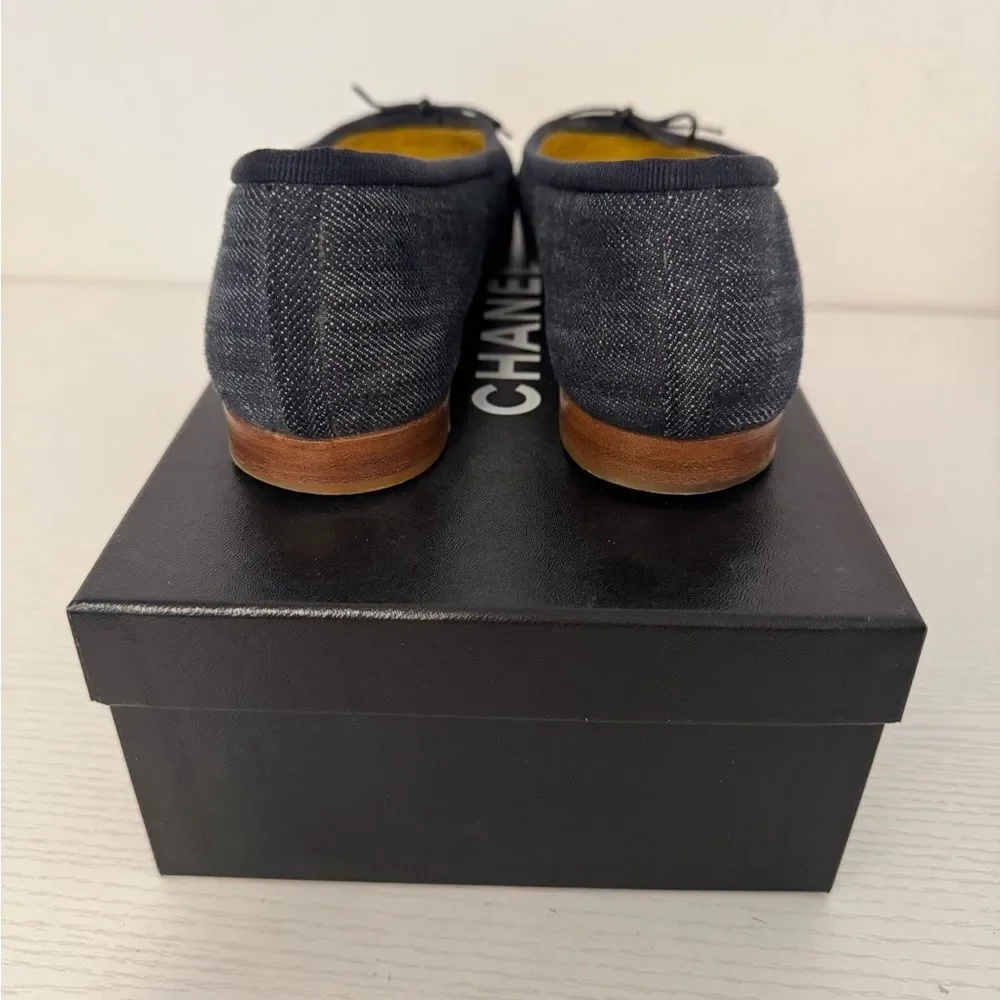Chanel Denim CC Classic Ballet Flats Dark Blue EU 38 US 8 Vintage Women’s Shoes - Picture 4 of 9
